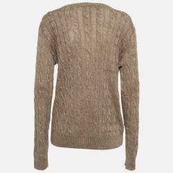 Pre Owned Ralph Lauren Brown Linen Cable Knit V-Neck Sweater XL