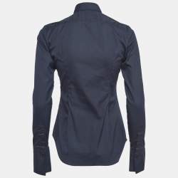 Pre Owned Ralph Lauren Navy Blue Cotton Blend Ruffled Collar Shirt S