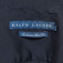 Pre Owned Ralph Lauren Navy Blue Cotton Blend Ruffled Collar Shirt S