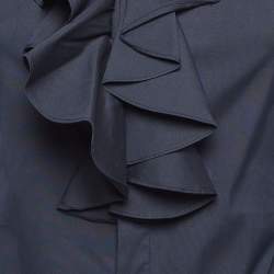 Pre Owned Ralph Lauren Navy Blue Cotton Blend Ruffled Collar Shirt S