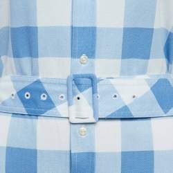 Pre Owned Ralph Lauren Blue/White Plaid Knit Oxford Cotton Belted Dress L