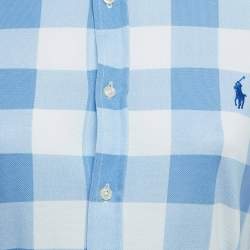 Pre Owned Ralph Lauren Blue/White Plaid Knit Oxford Cotton Belted Dress L