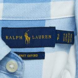 Pre Owned Ralph Lauren Blue/White Plaid Knit Oxford Cotton Belted Dress L