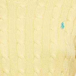Pre Owned Ralph Lauren Yellow Cable Knit Round Neck Sweater S