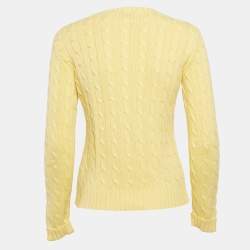 Pre Owned Ralph Lauren Yellow Cable Knit Round Neck Sweater S