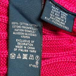 Pre Owned Ralph Lauren Pink Cable Knit V-Neck Long Sleeve Sweater L