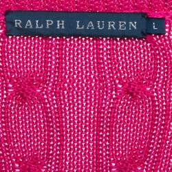 Pre Owned Ralph Lauren Pink Cable Knit V-Neck Long Sleeve Sweater L