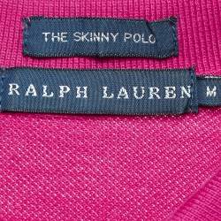 Pre Owned Ralph Lauren Pink Striped Cotton Pique Polo T-Shirt M