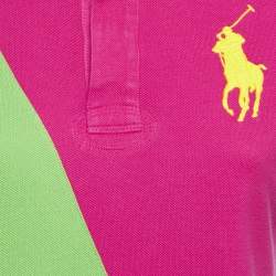 Pre Owned Ralph Lauren Pink Striped Cotton Pique Polo T-Shirt M