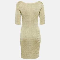 Pre Owned Ralph Lauren Gold Cable Lurex Knit Mini Dress M
