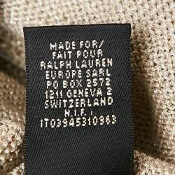 Ralph Lauren Beige Shearling Trim Collar Lurex Knit Button Up Cardigan L
