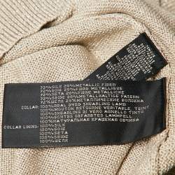 Ralph Lauren Beige Shearling Trim Collar Lurex Knit Button Up Cardigan L