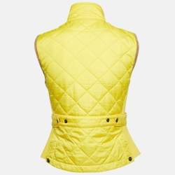 Pre Owned Ralph Lauren Yellow Suede Trim Synthetic Quilted Vest S