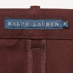 Pre Owned Ralph Lauren Burgundy Suede Trim Stretch Cotton Breeches Pants S