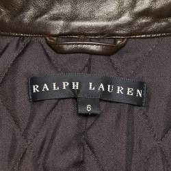 Pre Owned Ralph Lauren Leather Brown Leather Zip Detail Riders Jacket M