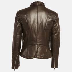 Pre Owned Ralph Lauren Leather Brown Leather Zip Detail Riders Jacket M