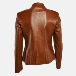 Pre Owned Ralph Lauren Brown Leather Leather Button Front Jacket M