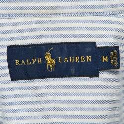 Pre Owned Ralph Lauren White/Blue Stripe Cotton Half Sleeve Shirt M