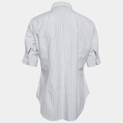 Pre Owned Ralph Lauren White/Blue Stripe Cotton Half Sleeve Shirt M