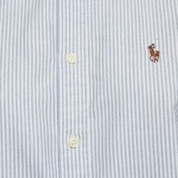 Pre Owned Ralph Lauren White/Blue Stripe Cotton Half Sleeve Shirt M