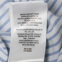 Pre Owned Ralph Lauren White/Blue Stripe Cotton Half Sleeve Shirt M