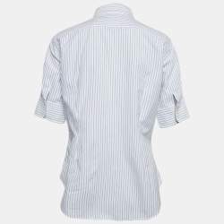 Pre Owned Ralph Lauren White/Blue Stripe Cotton Half Sleeve Shirt M