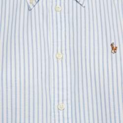 Pre Owned Ralph Lauren White/Blue Stripe Cotton Half Sleeve Shirt M