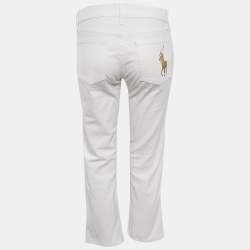 Pre Owned Ralph Lauren Black Label White Logo Embroidered Denim Jeans M Waist 28"
