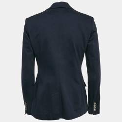 Pre Owned Ralph Lauren Navy Blue Logo Applique Cotton Single Breasted Blazer S