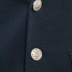 Pre Owned Ralph Lauren Navy Blue Logo Applique Cotton Single Breasted Blazer S