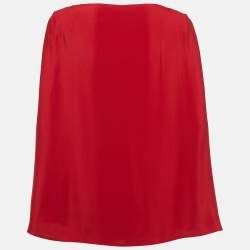 Pre Owned Ralph Lauren Red Silk Cape Detail Top M