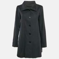 Ralph Lauren Black Cotton Single Breasted High Neck Coat M