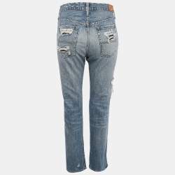 Pre Owned Ralph Lauren Blue Distressed Denim Low Waist Jeans M 33"