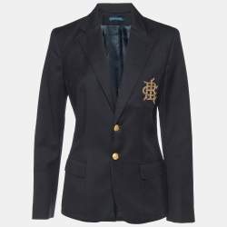 Pre Owned Ralph Lauren Black Wool Logo Embellished Single Breasted Blazer L