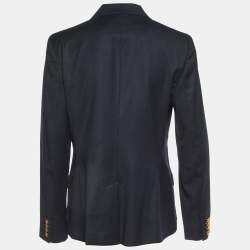 مملوكة مسبقًا Ralph Lauren Black Wool Logo Embellished Single Breasted Blazer L