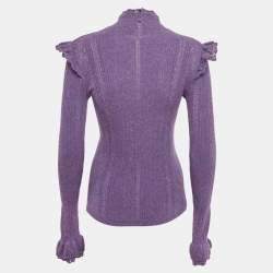 Pre Owned Ralph Lauren Purple Cable Knit Ruffled Sweater S