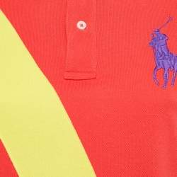 Pre Owned Ralph Lauren Red Cotton Pique Applique Detail Polo T-Shirt M