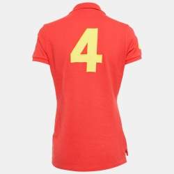Pre Owned Ralph Lauren Red Cotton Pique Applique Detail Polo T-Shirt M