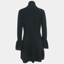 Pre Owned Ralph Lauren Black Cashmere Knit Ruffled Mid-Length Coat L