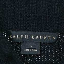 Pre Owned Ralph Lauren Black Cashmere Knit Ruffled Mid-Length Coat L