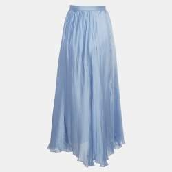Pre Owned Ralph Lauren Blue Plisse Silk Maxi Skirt S