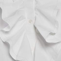 Pre Owned Ralph Lauren White Ruffled Cotton Long Sleeve Shirt M
