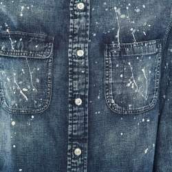 Pre Owned Ralph Lauren Navy Blue Painted Detail Denim Shirt S