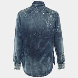 Pre Owned Ralph Lauren Navy Blue Painted Detail Denim Shirt S