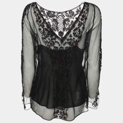 Pre Owned Ralph Lauren Black Mesh Embellished Top M