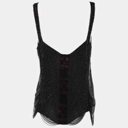 Pre Owned Ralph Lauren Black Silk Beads Embellished Top M