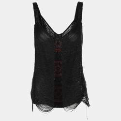 Pre Owned Ralph Lauren Black Silk Beads Embellished Top M