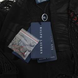 Pre Owned Ralph Lauren Black Silk Beads Embellished Top M