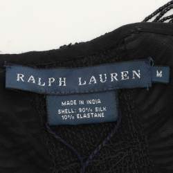 Pre Owned Ralph Lauren Black Silk Beads Embellished Top M