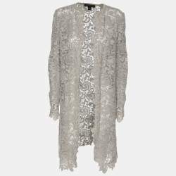 Ralph Lauren Grey Lace Front Open Long Shrug S